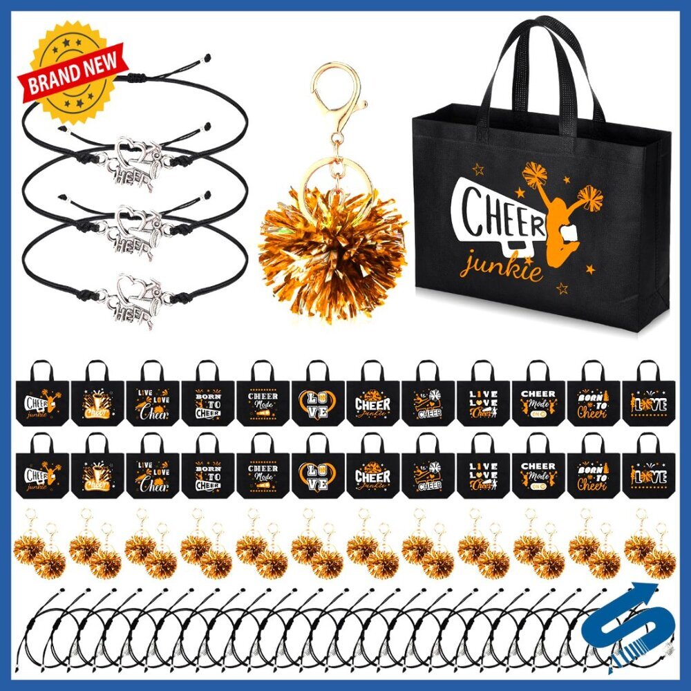 Cheerleading Gift Set Canvas Makeup Bags Pom Pom Keychains Bracelets Team